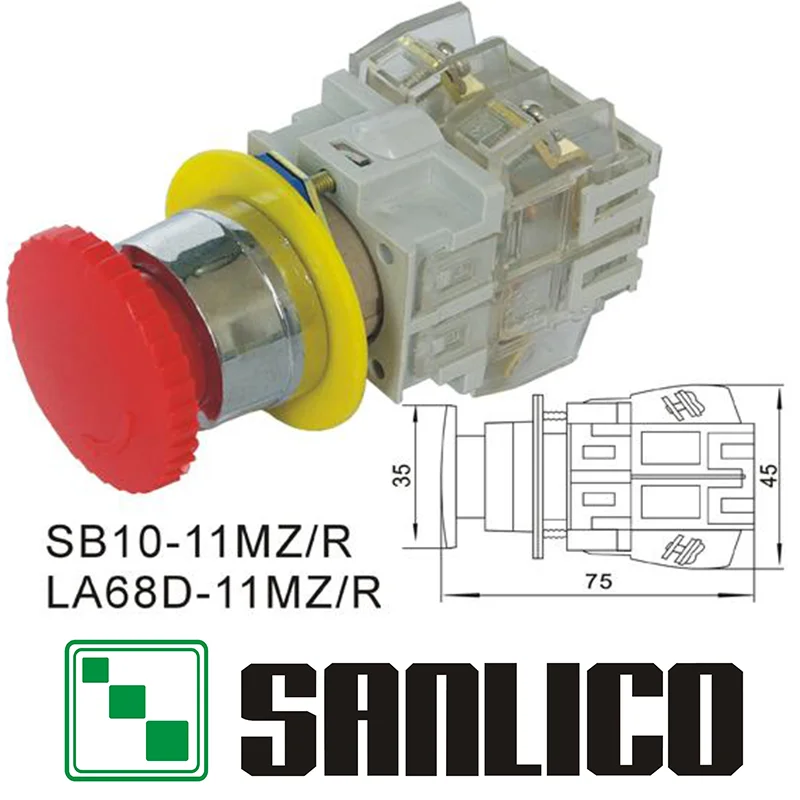 Emergency Stop Mushroom Head Push Button Switch SB10 LA68D LAY3-11MZ/R Latching Turn to Release Ø22mm