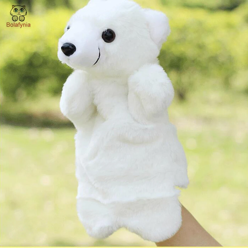 Jouet en peluche ours polaire blanc pour enfants, marionnette à main