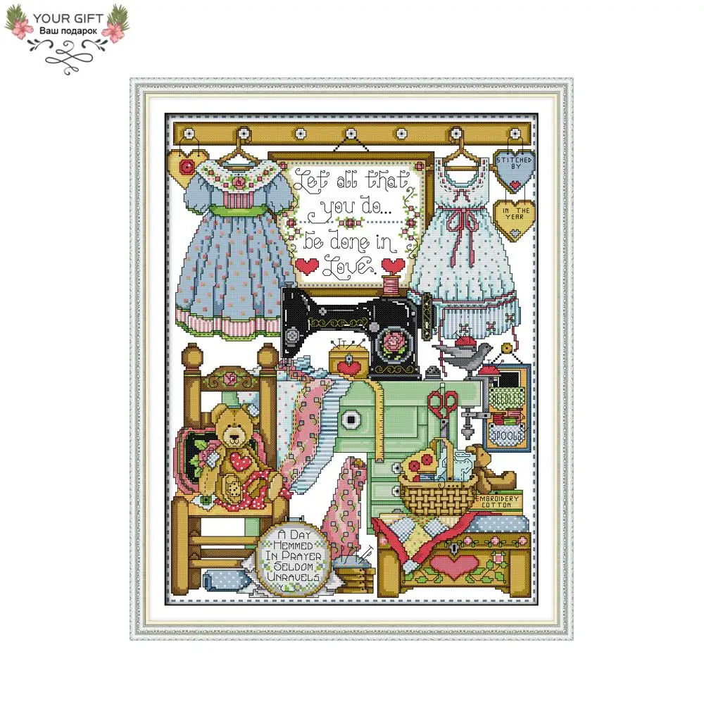 Joy Sunday Counted Stamped Home Decor, Tailor Shop Needlework, Needlepoint Embroidery, DIY Cross Stitch Kits, C098, 14CT, 11CT