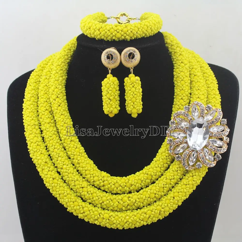 

Nigerian Statement Necklace Wedding African Beads Jewelry Set Crystal Jewelry Set African Costume Jewelry Sets Beads HD7253