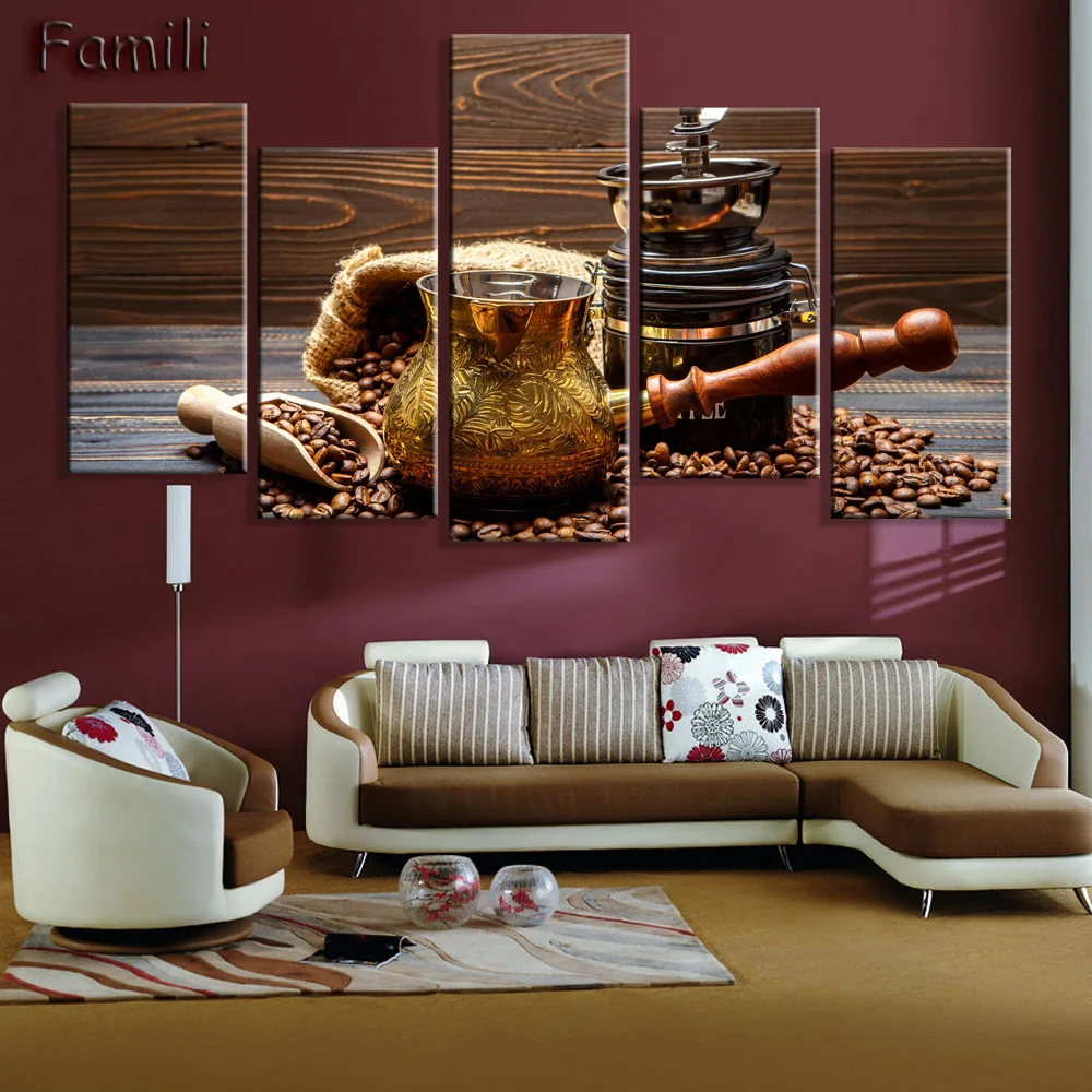 

5pcs Canvas Painting Wall Art Coffee cup coffee beans print poster canvas decoration Decor Print Picture Canvas (No Framed)