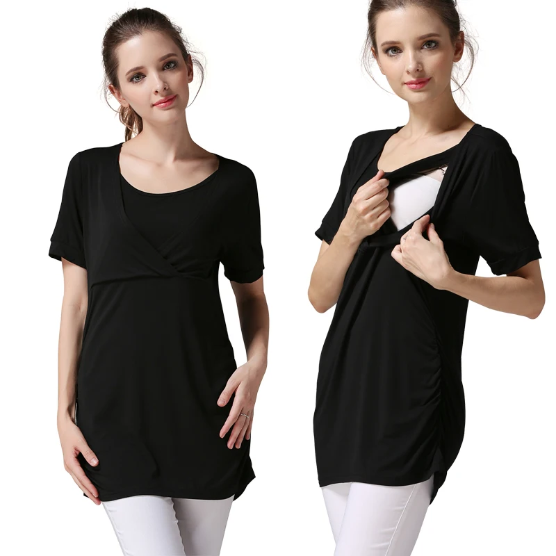 Summer Maternity Clothing Breastfeeding Top Short Sleeve Cool And Soft Fabric Nursing Shirt Lactation Clothes For Pregnant Women