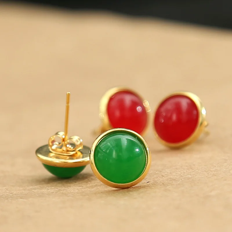 ear nails have no time for wholesale of green-emerald-red simple steel needles plated with genuine gold ear needles