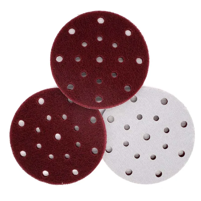 15PCS 6 Inch 17-Hole Multi-purpose Flocking Scouring Pad 240-800 Grit Industrial Heavy Duty Nylon Cloth for Polishing & Grinding