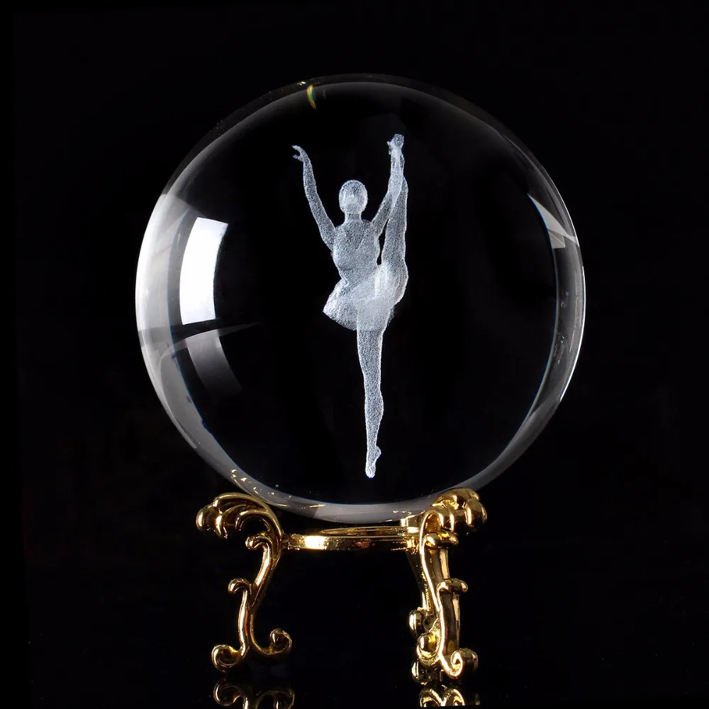 6/8cm Clear Crystal Ball 3D Laser Engraved Ballet Dancer Glass Decorative Ball Feng Shui Art Decor Accessories Miniatures Gifts