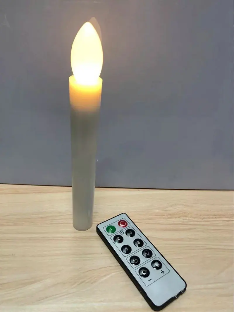 

10Pcs Flameless Led Taper candle 10key remote 2/4/6/8H timer controller candlestick Wedding Church home Window decor-17.5cm(H)