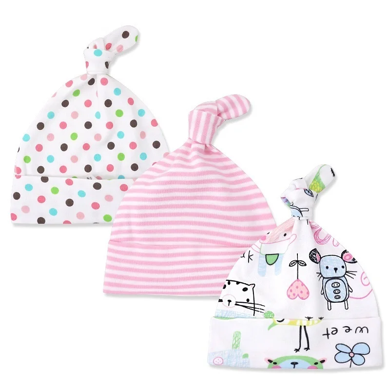 3pcs Per Lot Baby Hats 100% Cotton Printed Baby Hats & Caps For 0-6 Months Newborn Baby Accessories Dropshipping KF268