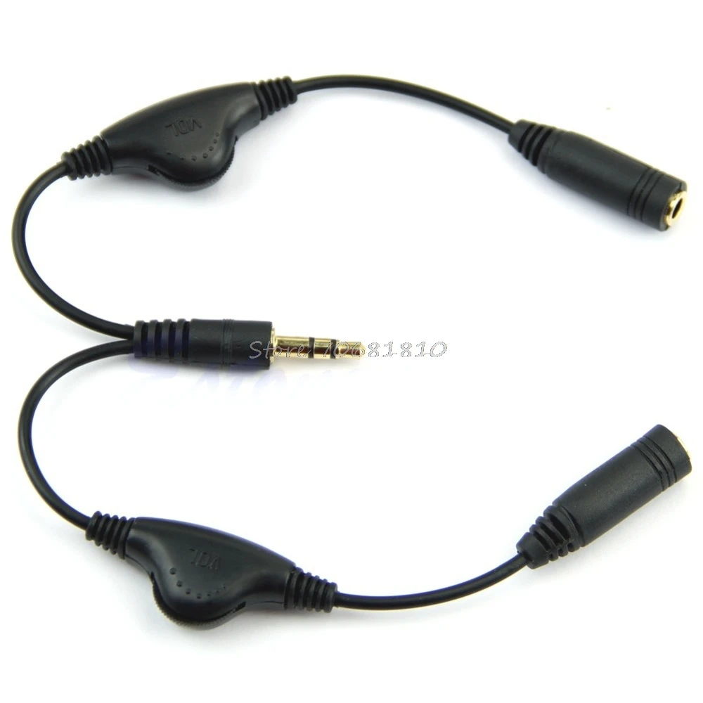 3.5mm Headphone Stereo Audio Y Splitter Cable Cord With Separate Volume Controls