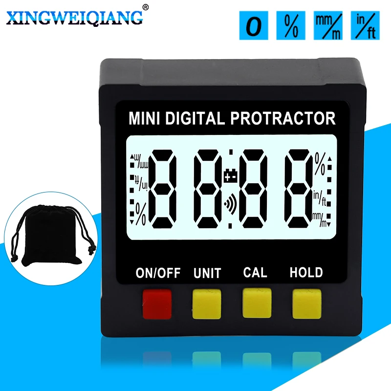 

4x90 Degree Inclinometer Mini Digital Protractor Big LCD Electronic Level Box 4-side Magnetic Angle Finder