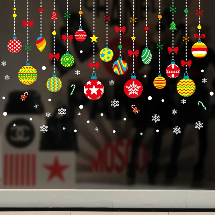 Weihnachten Farbe Ball Ornamente Wanda uf kleber Schlafzimmer Wohnzimmer Glasfenster Kunst Aufkleber für Heim textilien Neujahr Tapete – Detail 3