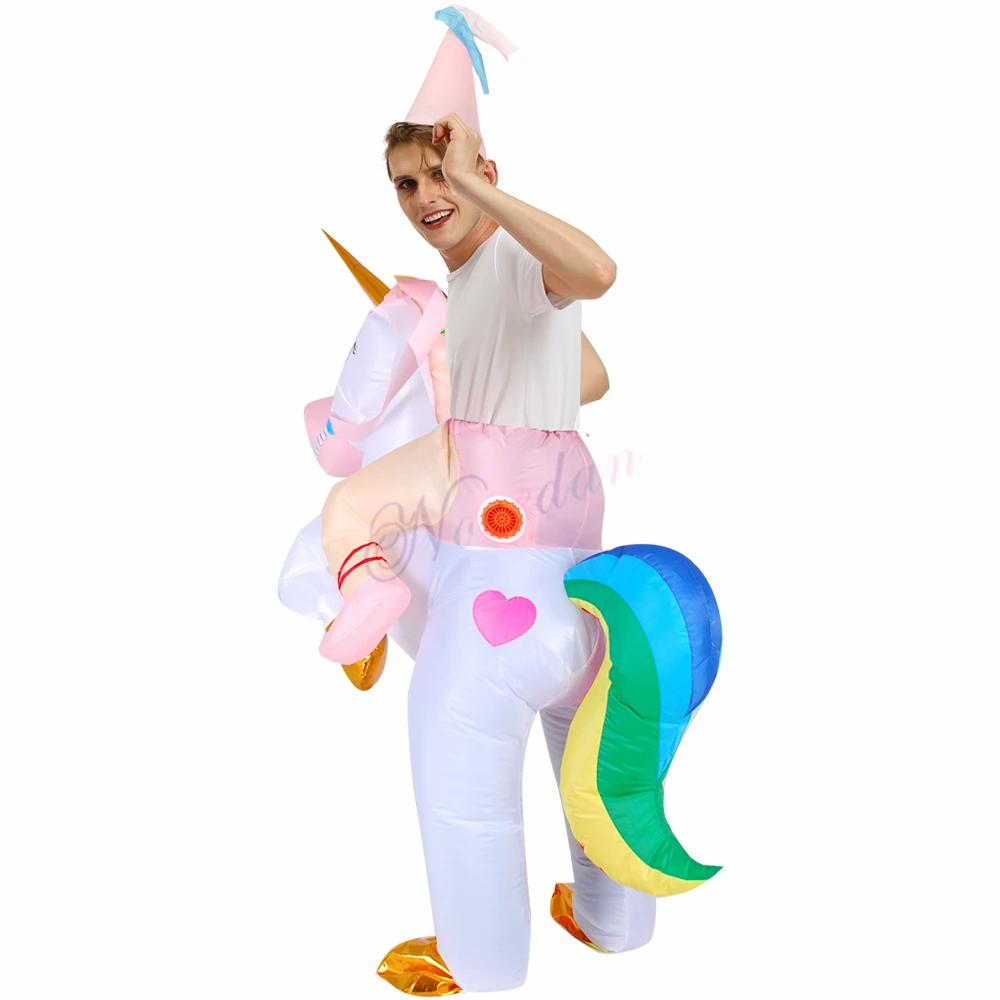 Nadmuchiwany jednorożec kostium Rainbow Blowup urodziny Cosplay boże narodzenie Halloween nadmuchiwany kostium maskotka dla kobiet mężczyzn Kid