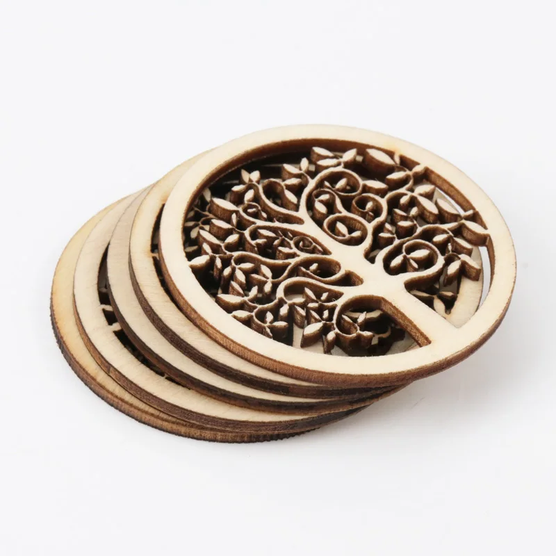 Natural Tree Pattern Wooden Scrapbooking Art Collection Craft for Handmade Accessory Sewing Home Decoration 50mm 10pcs