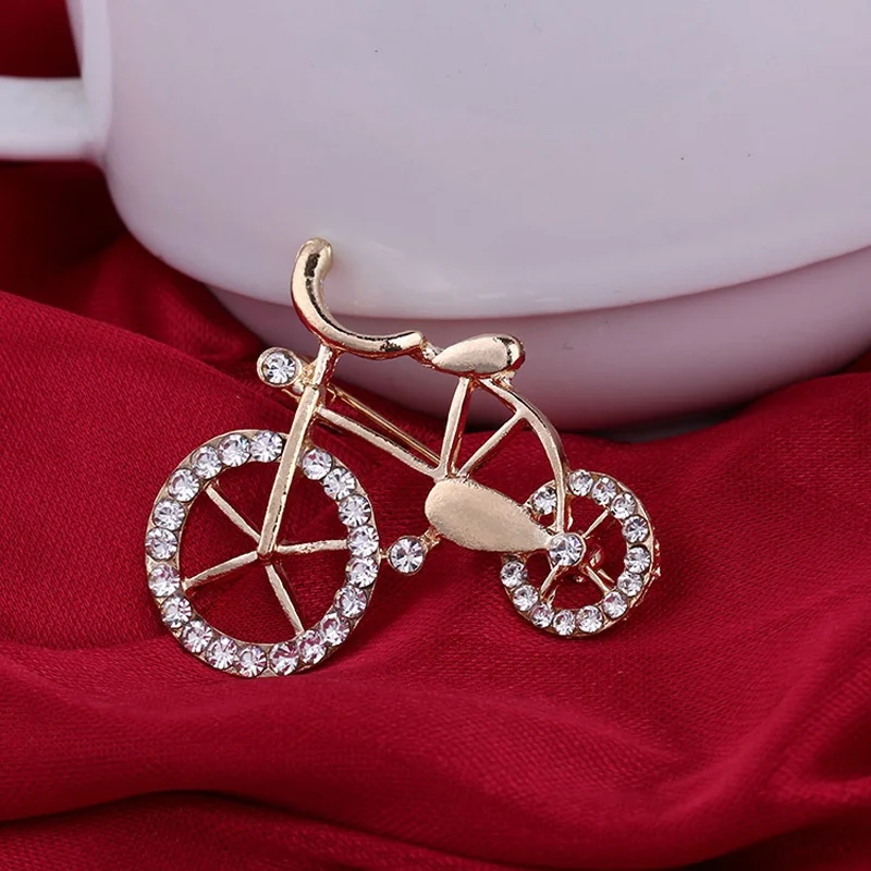 1PCS Elegance Gold Rhinestone Bike Shape Men Women Unisex Twinkle Brooch Pins Jewelry Gift