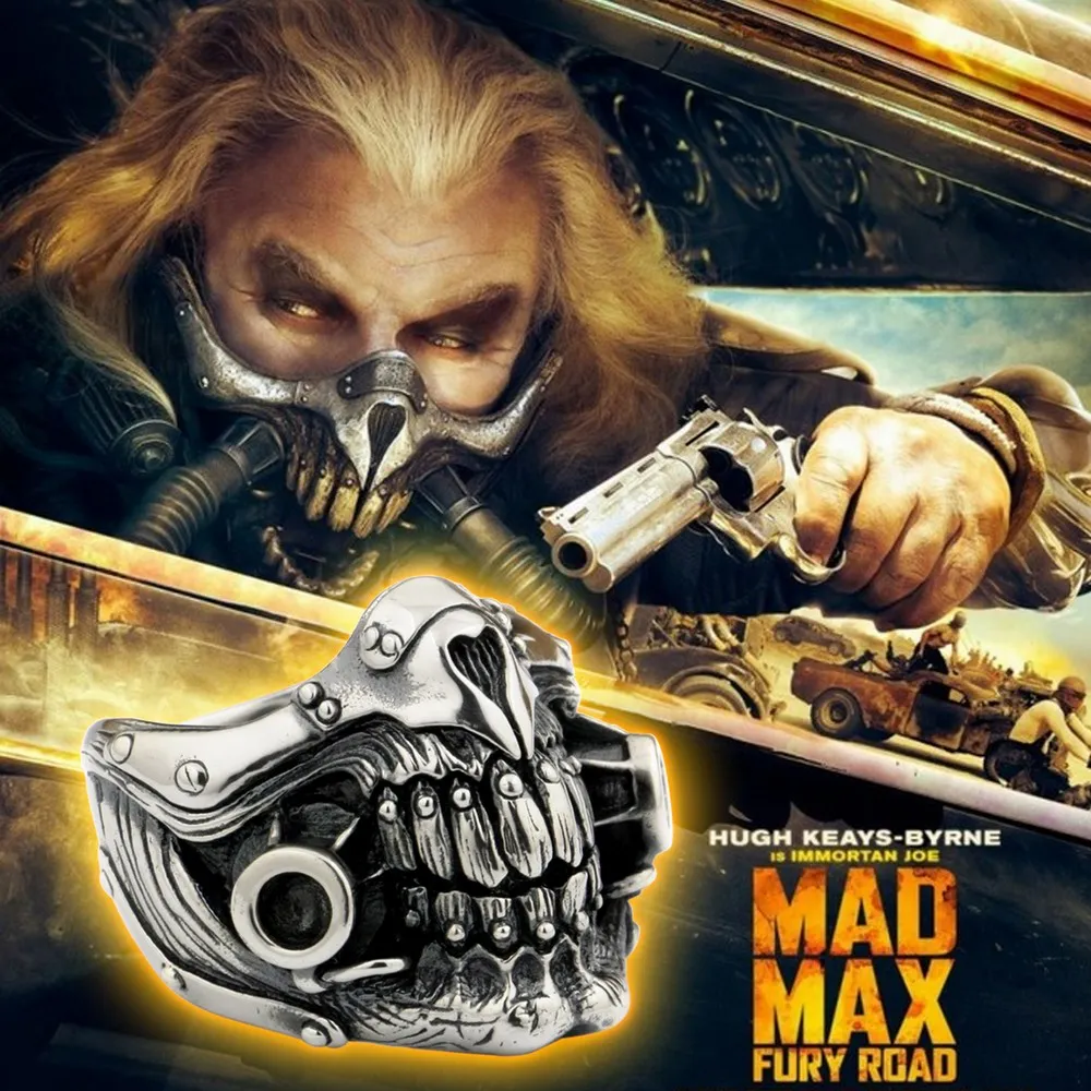 LINSION MAD MAX Immortan Joe Ring 925 Sterling Silver Mens Biker Punk Skull Style 9Y021 US Size 7 to 15