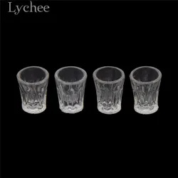 Lychee Life 4pcs 1/12 Miniature Drink Cups Mini Transparent Resin Cups Doll House Decoration Gift for Children