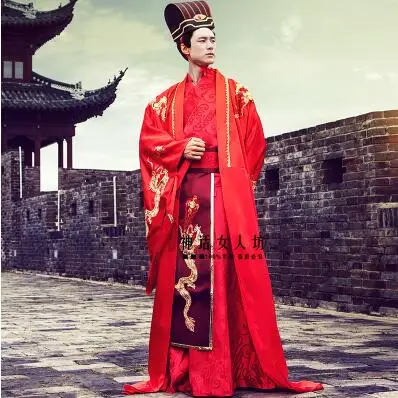 Chinese couples Gown Dress dragon Phoenix matching men women red Black Royal Costume Quality Antique wedding Hanfu For overseas