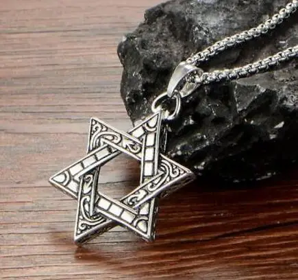 GNAYY Jewelry Necklace Chain Stainless steel Jewish star of David Pendant For Mens Gifts 3mm 24 inch box chain