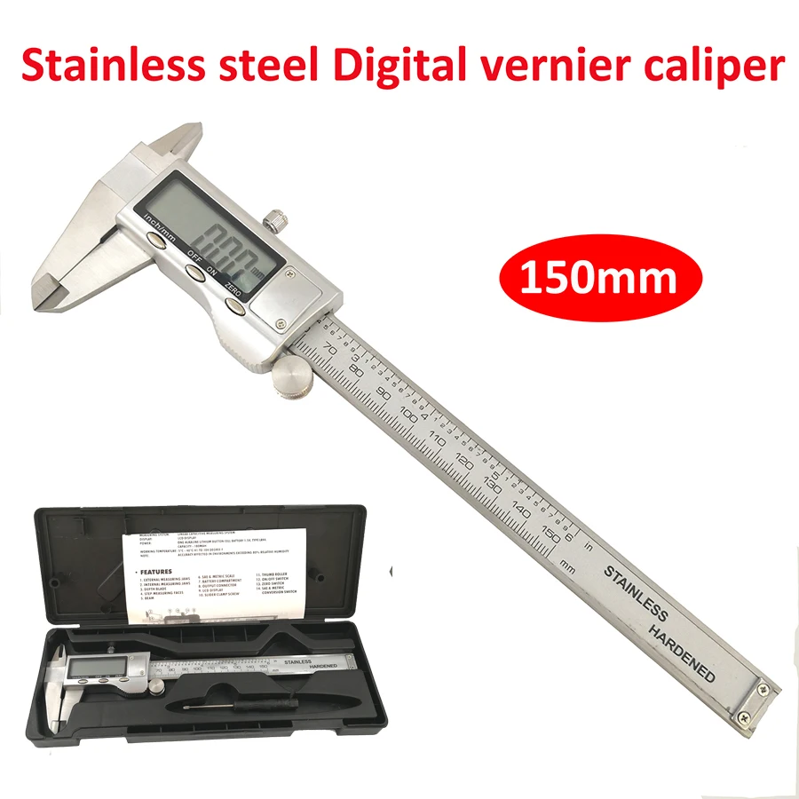 Stainless steel Caliper Digital vernier caliper  0-150MM 6 inch 0.01mm digital display electronic ruler length measuring tools