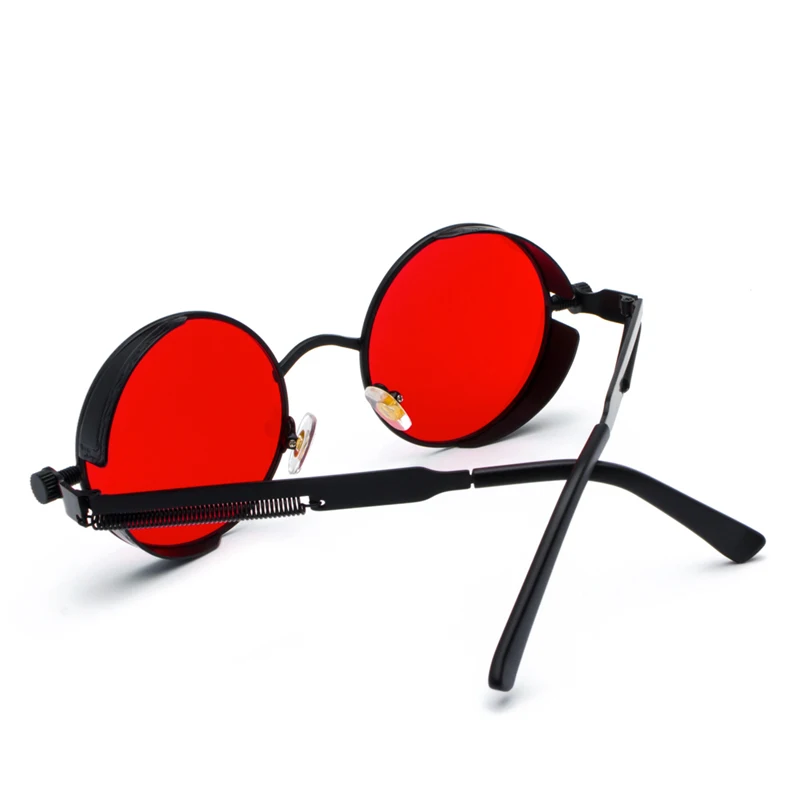 Kachawoo retro steampunk round sunglasses for men gift women red lens metal frame round sun glasses steampunk accessories