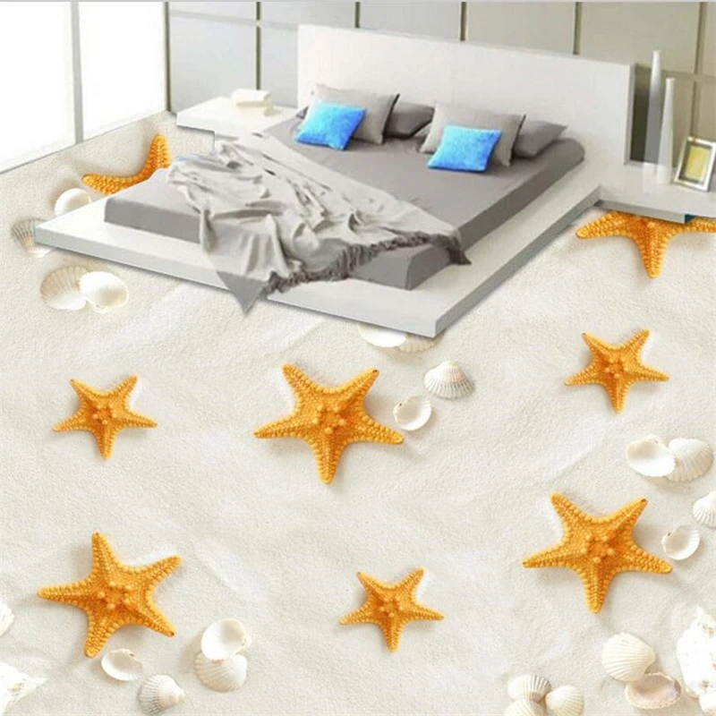 

beibehang Custom floor painting 3D starfish seaside beach floor painting living room shopping 3d flooring papel de parede mural