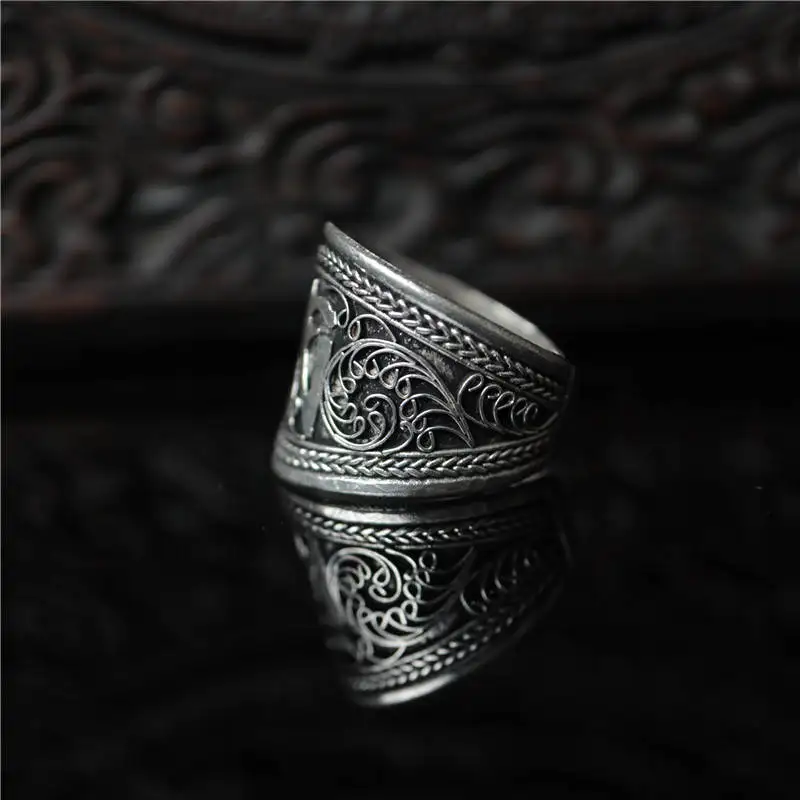 Tibetan Rings Metal Copper OM Amulet Open Rings for Man Tibet Mantras Ring R084