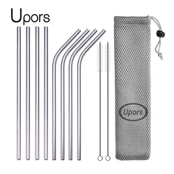 Reusable Drinking Straw 304 Stainless Steel Straws Straight Bent Metal Straw with Cleaner Brush Pouch Wholesale