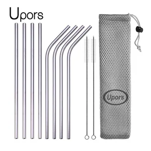 304 Reusable Stainless Steel Drinking Straw, Straight and Bent Metal Straw, Cleaner Brush Pouch, Wholesale 8 Main Sales Stainless Steel Canudo - №1