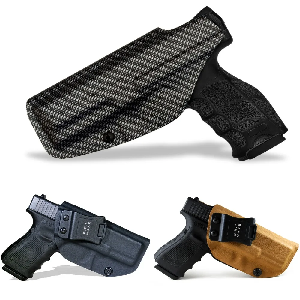 

BBF Make IWB Carbon Fiber Woven KYDEX Gun Holster Fits: Glock 19 23 25 32 Cz p10c Inside Concealed Carry Pistol Case