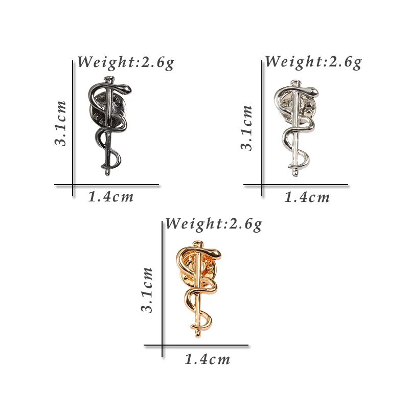 3 Colors Snake Stick Brooch Sliver Color Black World Health Organization WHO Logo Pin Badge for Doctor Nurse Lapel Jewelry Gifts