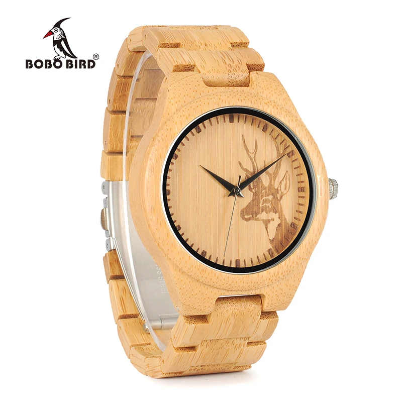 BOBO BIRD WD28 Full Bamboo Wooden Watch for Men Hot Elk Deer Head Story Designer Brand Quartz Wrist Watches in Gift Box