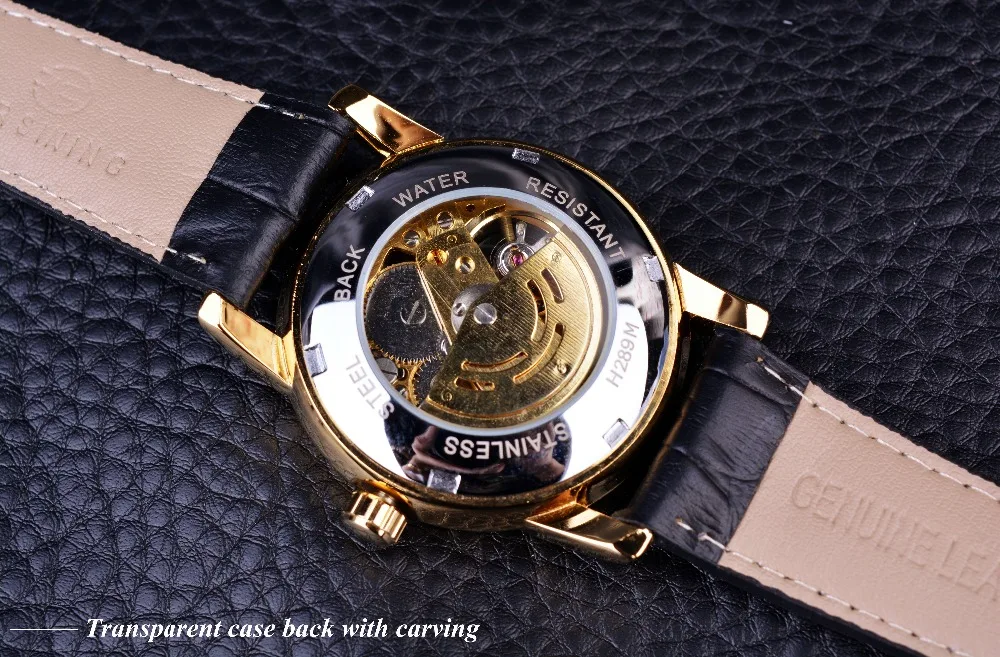 2016 Forsining Hollow Engraving Skeleton Casual Designer Black Golden Case Gear Bezel Watches Men Luxury Brand Automatic Watches