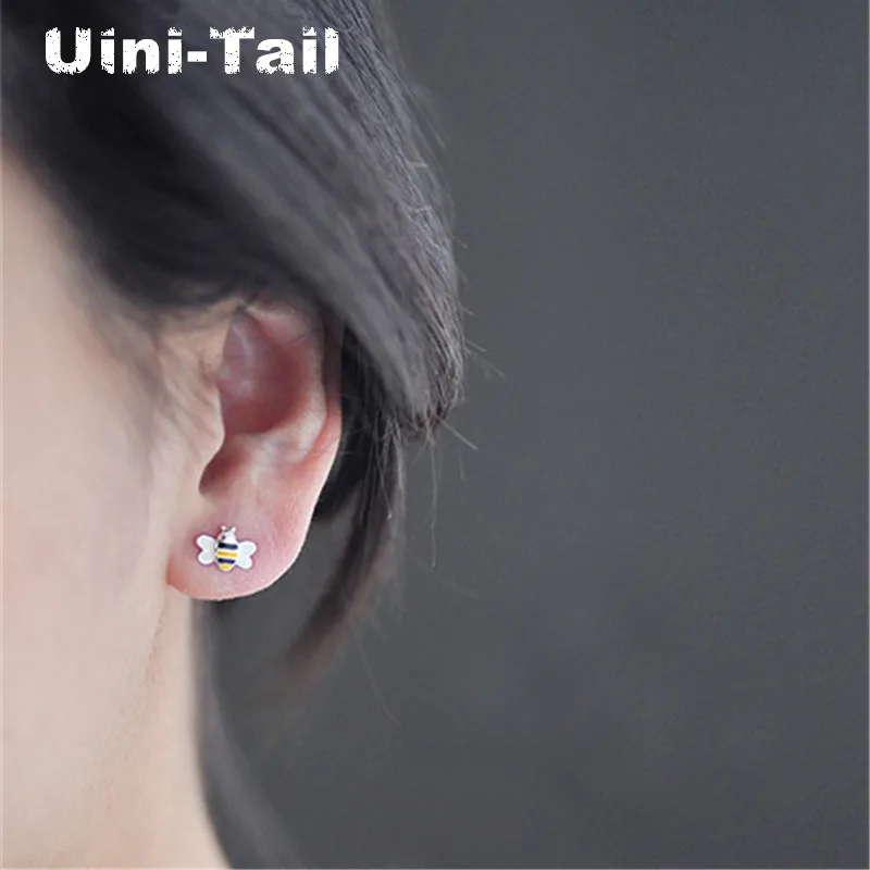 Uini-Tail hot new 925 Tibetan silver cute color bee earrings wholesale women models Korean fashion sweet earrings GN757