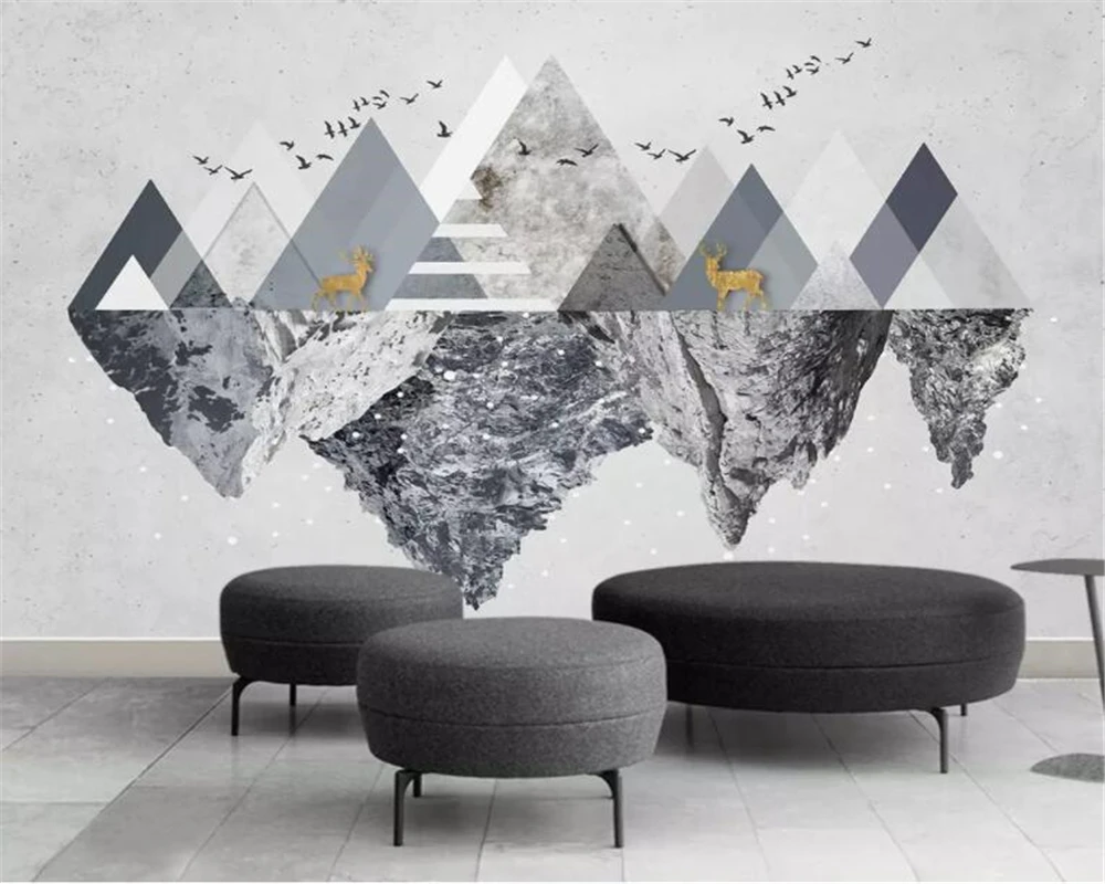 Custom 3d wallpaper geometric triangle elk mountain background mural home decoration self-adhesive multiple materials mural