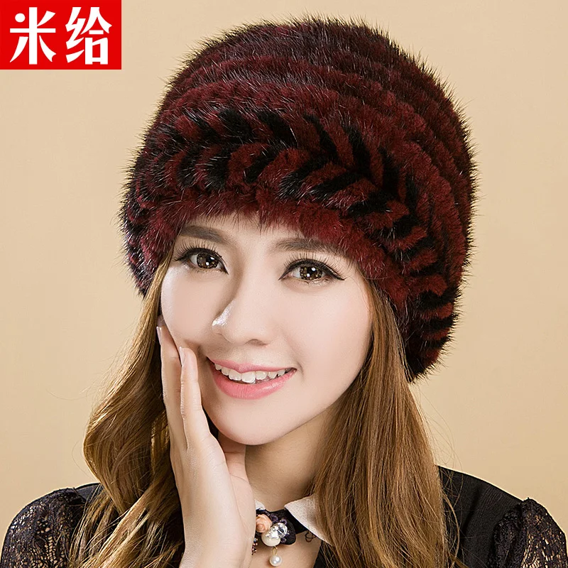 

Mink fur natural hat marten women's winter hat thermal thickening earmuffs knitted cap the elderly