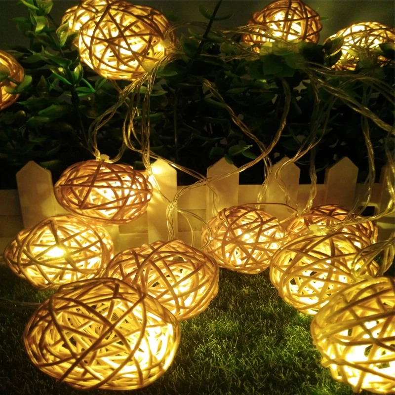 Conectável 5cm rattan bola natal led string luz decoração luzes de fadas guirlanda lâmpada 5m 20leds festa interior casa casamento