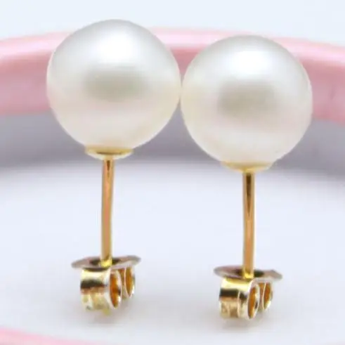 Perfect Cultured Pearl Jewelry AAA 7-8MM White Color Round Freshwater Pearl Earrings