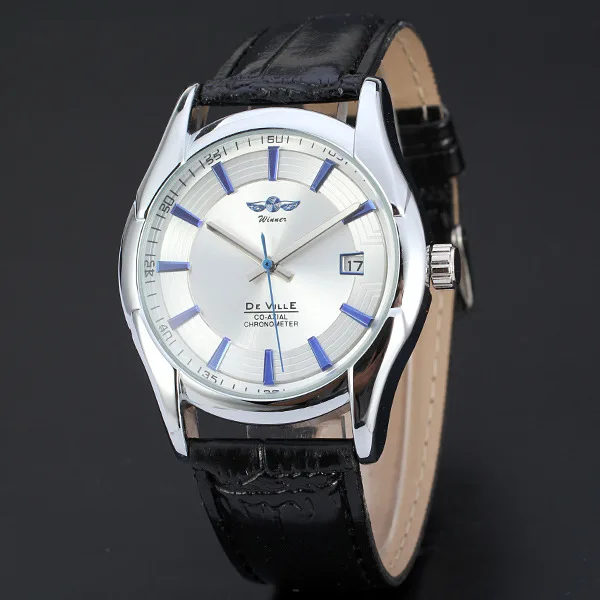 T-WINNER Hot Western Men Watch New Automatic Alloy Case Luminous Carving Dial Calendar Classic Casual Leather Band Watch