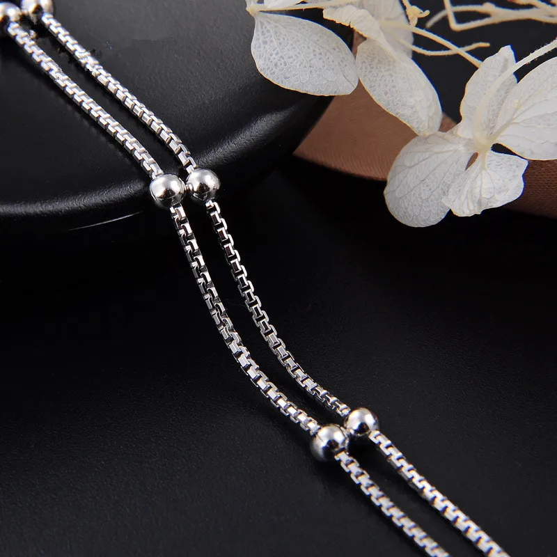 Sterling Silver Jewelry 925 Sterling Silver Bracelet Double Box Chain Bead Bracelet Women Fashion Jewelry Wholesale 2