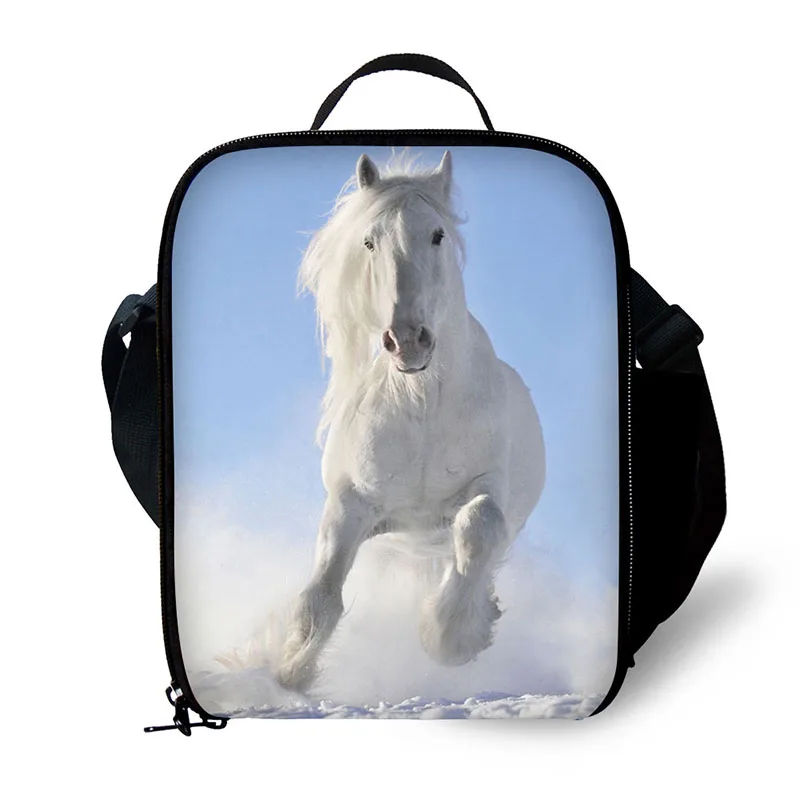 Trendy Printing Animal Fine horse Lunch Bag Men Food Thermal Bag Small Zoo Lunchbox for Boys Children Lancheira Picnic Bag