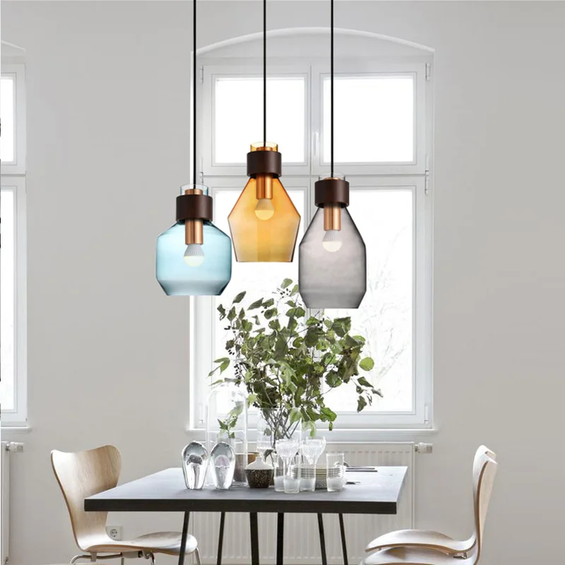 

Orange 1 pcs glass pendant lamp gray Blue amber glass lampshade E27 LED pendant lights bar cafe salon indoor lighting fixture