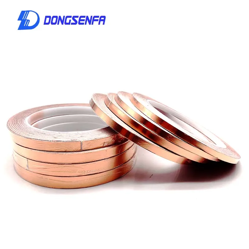 DONGSENFA 20 Meters Single Side Conductive Copper Foil Tape Strip Adhesive EMI Shielding Heat Resist Tape 5mm 6mm 8mm 10mm