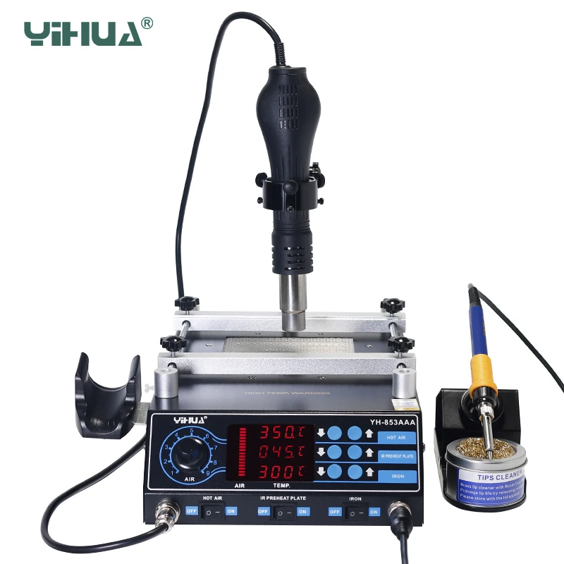 YIHUA 853AAA Soldering Station BGA Rework Stations 3 in 1 Preheating Hot Air Gun Soldering Iron Welding PCB Desoldering Tool Set