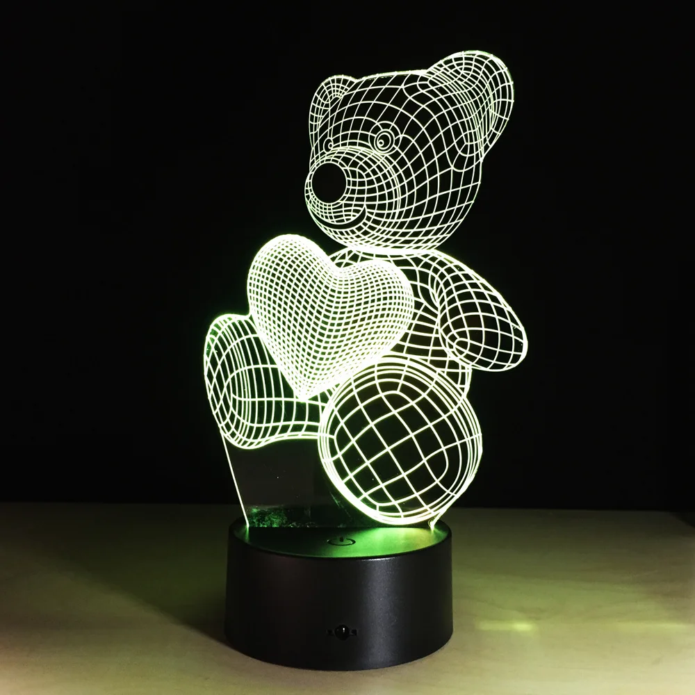 Love bear Acrylic pattern night light 3D visual Remote control Wireless speaker TF card Adjustable color Lovers gifts