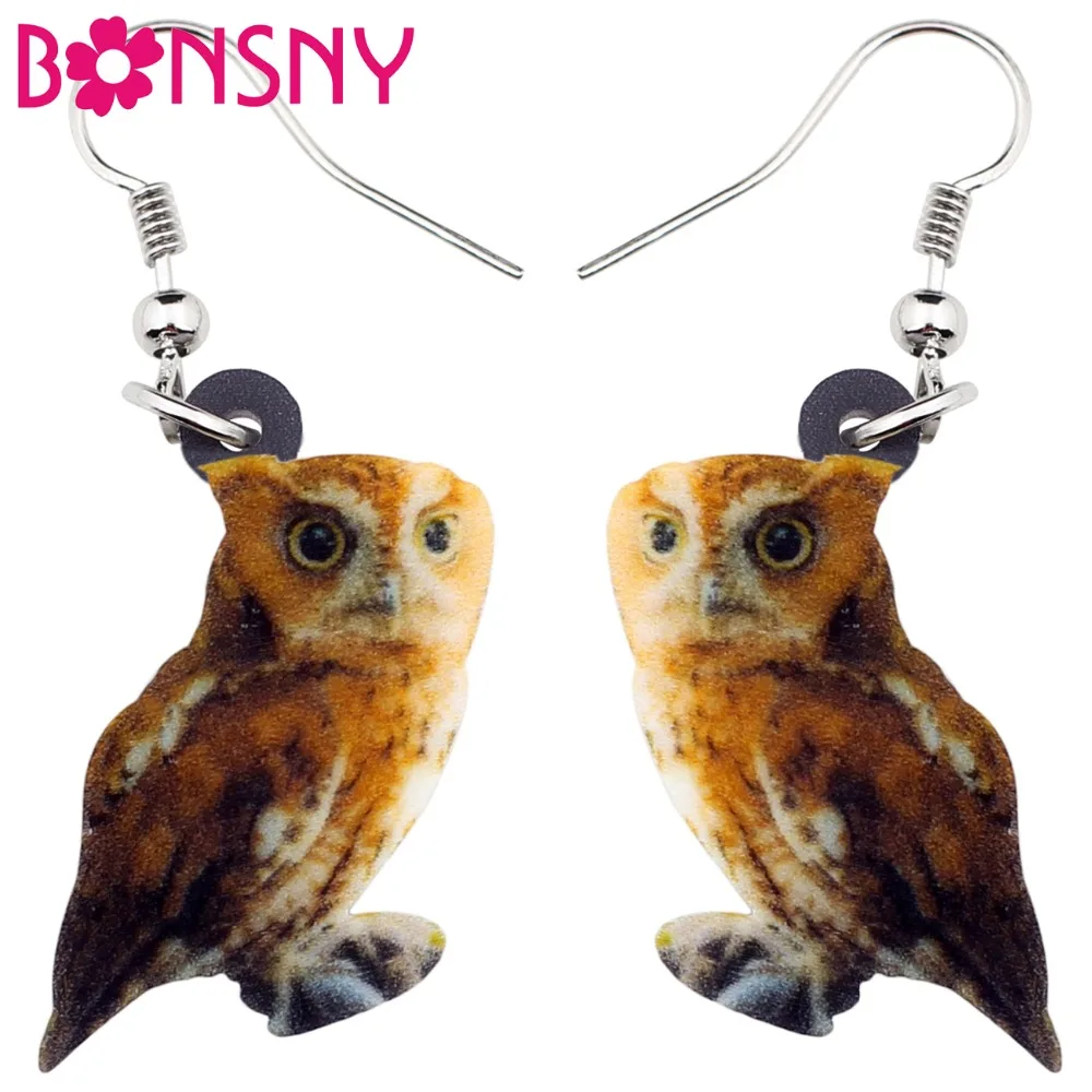 Bonsny Acrylic Tropical Horn Owl Bird Earrings Big Long Dangle Drop Unique Animal Jewelry For Women Girls Teens Accessories Gift