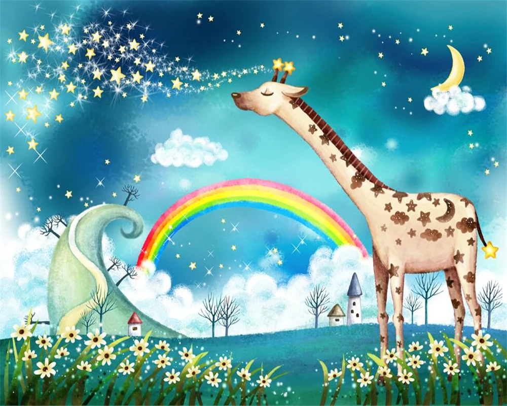 Beibehang wallpaper for walls 3 d Modern 3d wallpaper murals rainbow cartoon giraffe fantasy children room background wallpaper