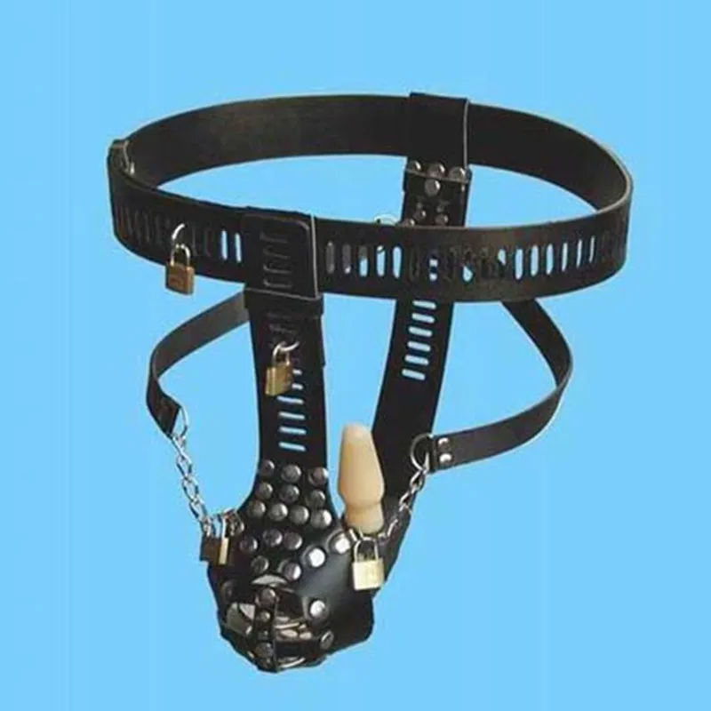 Male Chastity Belt with Handcuffs Anal Plug Chastity Lock PU Chastity Belts Bondage Kits Device Sex Toys for Men G7-4-93