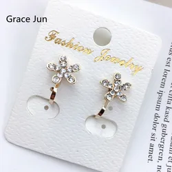 Grace Jun Cute Full Rhinestone Small Flower Clip on Earrings No Pierced for Kids Girls Hot Sale No Hole Earrings Wholesale Price