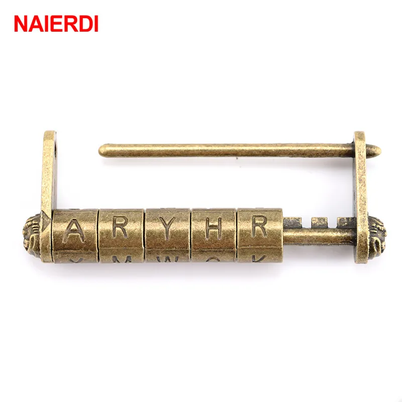 NAIERDI Antique Bronze Retro Combination Lock 5 Letter Zinc Alloy Password Lock Jewelry Box Padlock for Wooden Suitcase Drawer