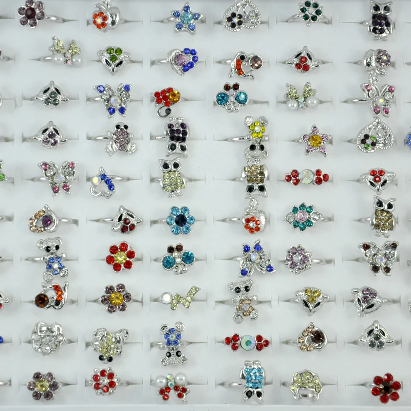 200Pcs Multicolor Acrylic Lovely Silver Plated Adjustable Rings For Women and Girls Fashion Wholesale Cheap Jewelry Lots LR053