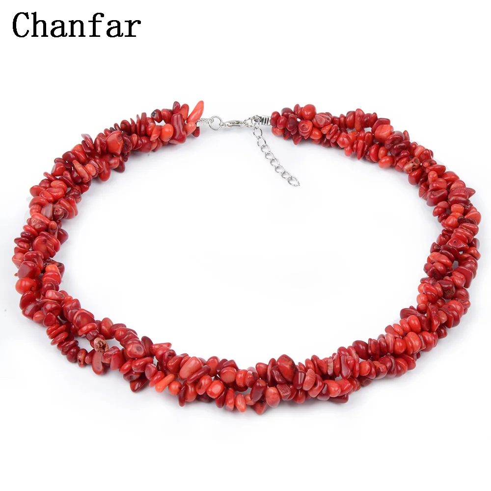 Chanfar Elegant Rose Pink Chip Irregular Stone Necklace Bohemian Beads Wrapped Lobster Clasp Statement Necklace Women Jewelry